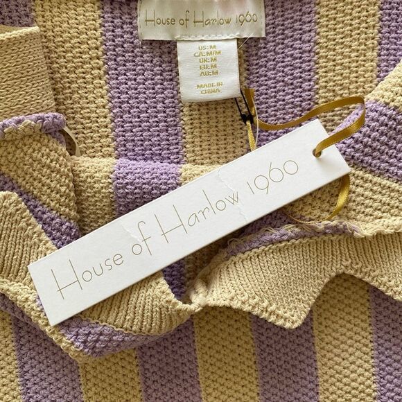 HOUSE OF HARLOW Dress NEW 1960 Knit Bodycon Sleeveless Purple Cream Stripe M - Picture 5 of 9